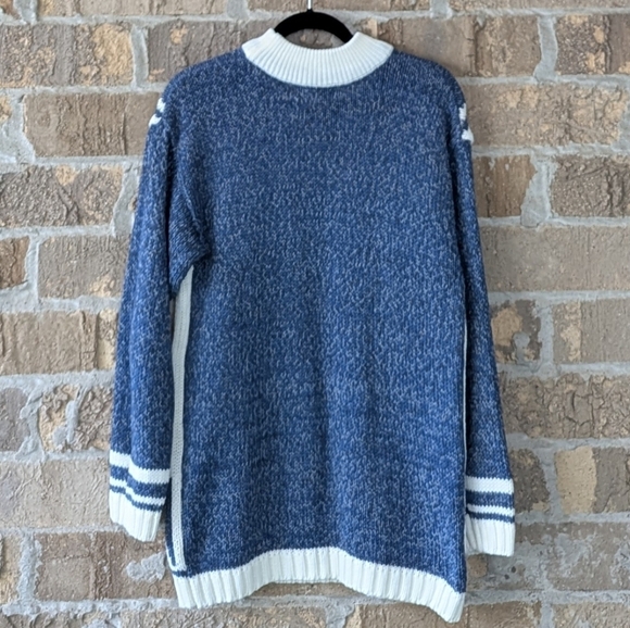 VTG 80s Gina Peters Mock Neck Snowflake Tunic Sweater White Blue Size Small - Picture 6 of 7